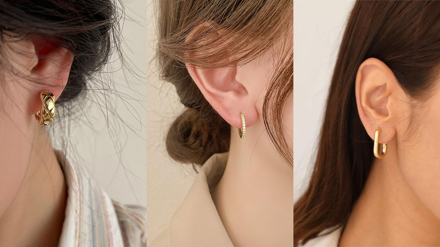 MIDEEO Gold/Sliver Chunky Hoop Earrings Set, 14K Gold Plated Twisted Huggie Hoop Earring