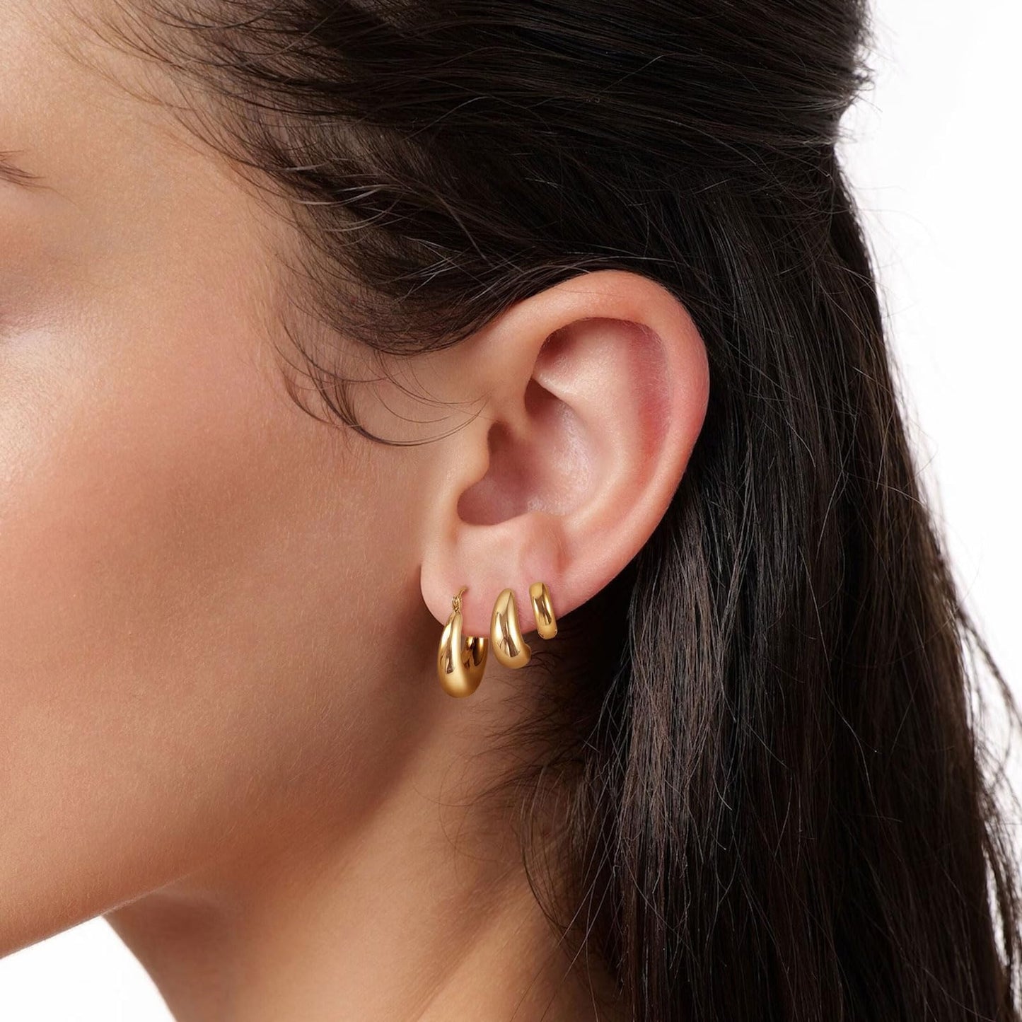 MIDEEO Gold/Sliver Chunky Hoop Earrings Set, 14K Gold Plated Twisted Huggie Hoop Earring