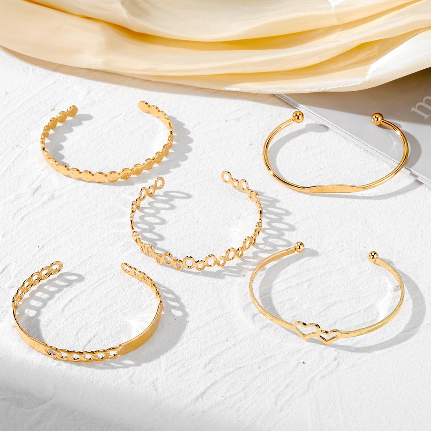 IFKM Gold Bangle Bracelets for Women, 14k Gold Plated Multi-Layer Stackable Cuff Bracelet Set