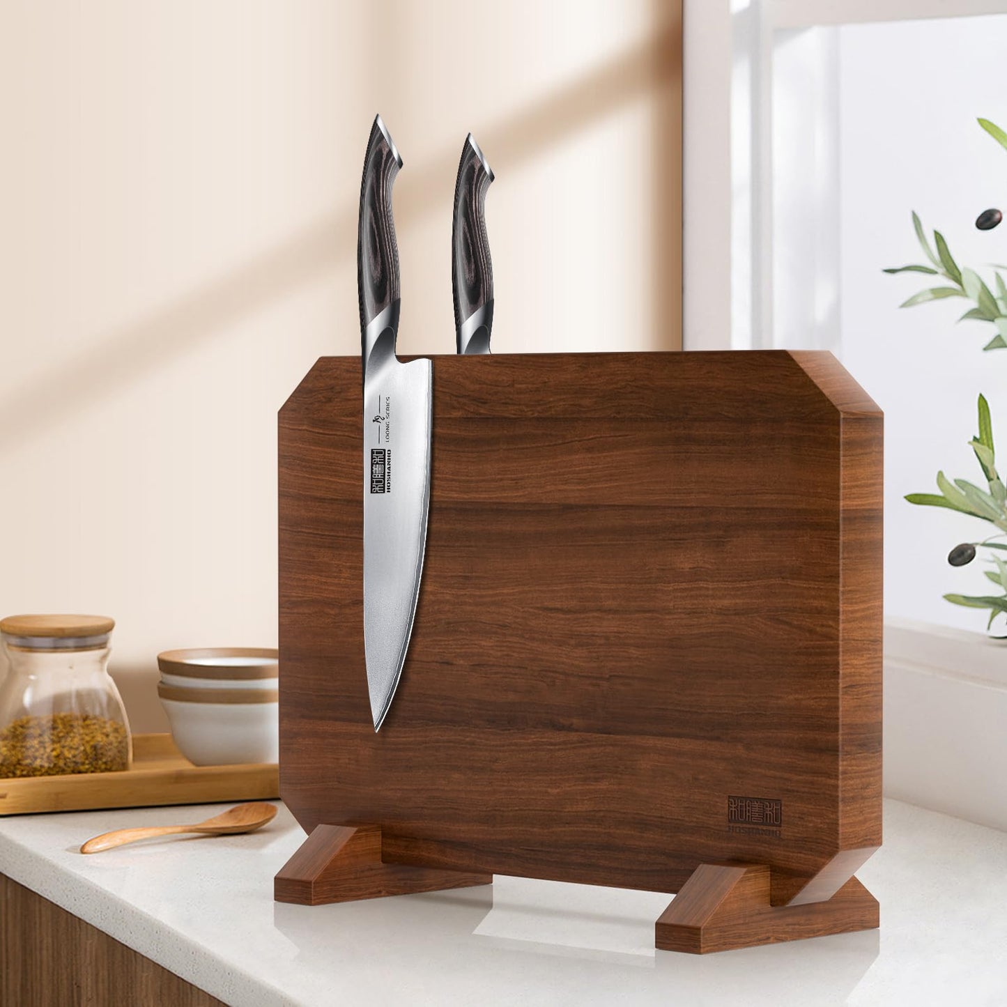 Magnetic Knife Block 14 x 10 Inches, Double Sided Magnetic Knife Holder Rack for Kitchen Counter