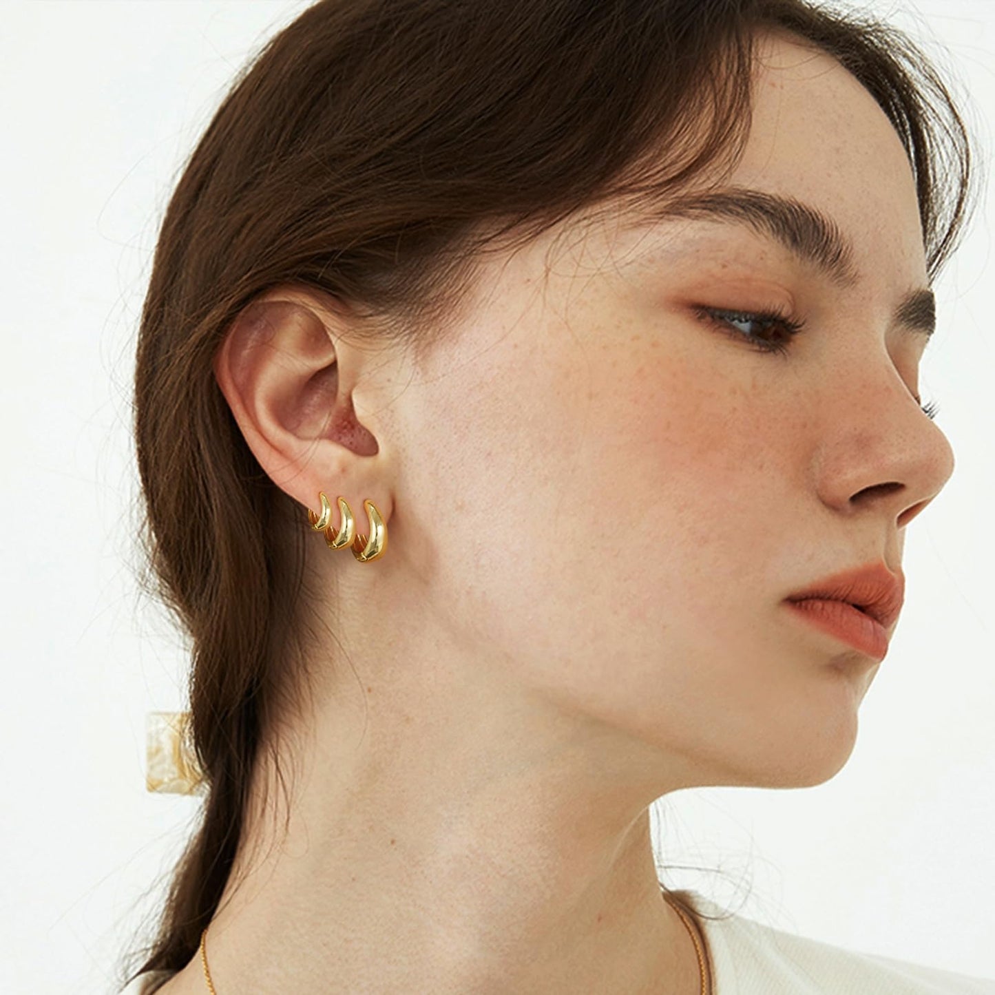 MIDEEO Gold/Sliver Chunky Hoop Earrings Set, 14K Gold Plated Twisted Huggie Hoop Earring