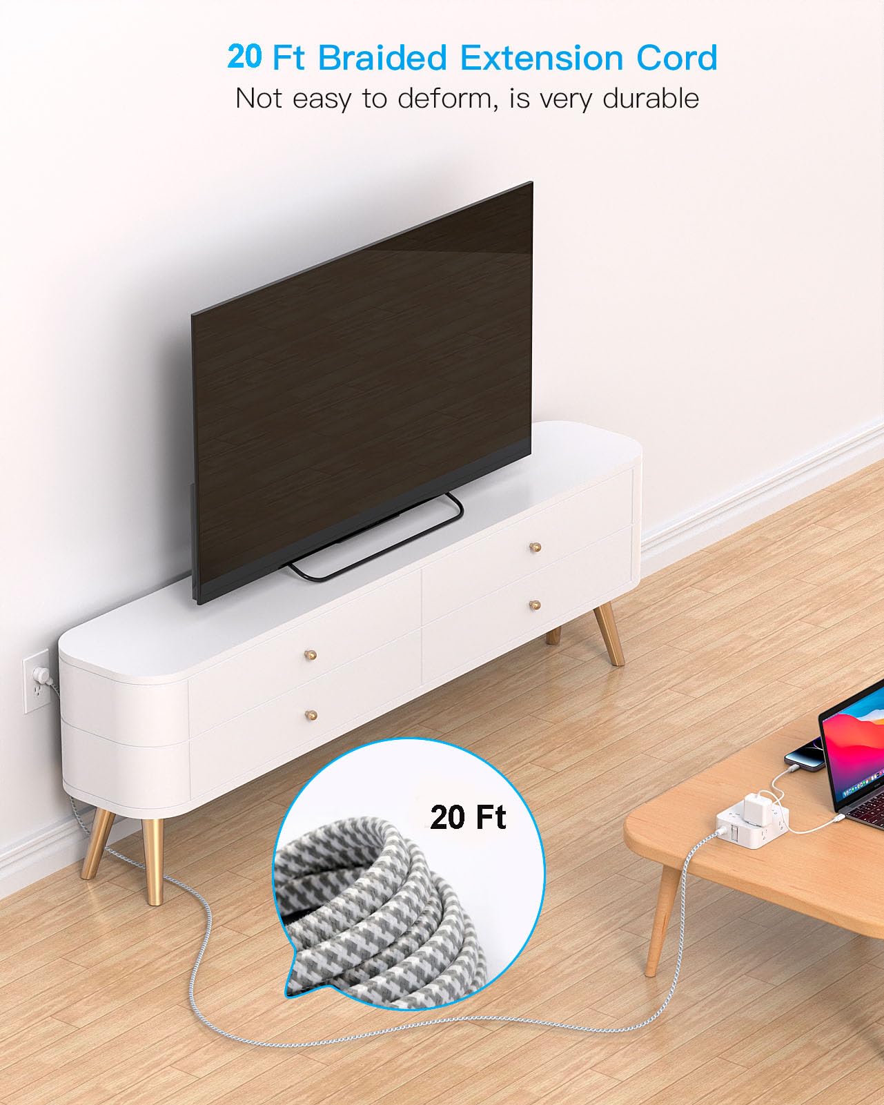 Surge Protector Power Strip - HANYCONY 8 Outlets 4 USB (2 USB C) Charging Ports- Multi Plug Outlet Extender, 5Ft