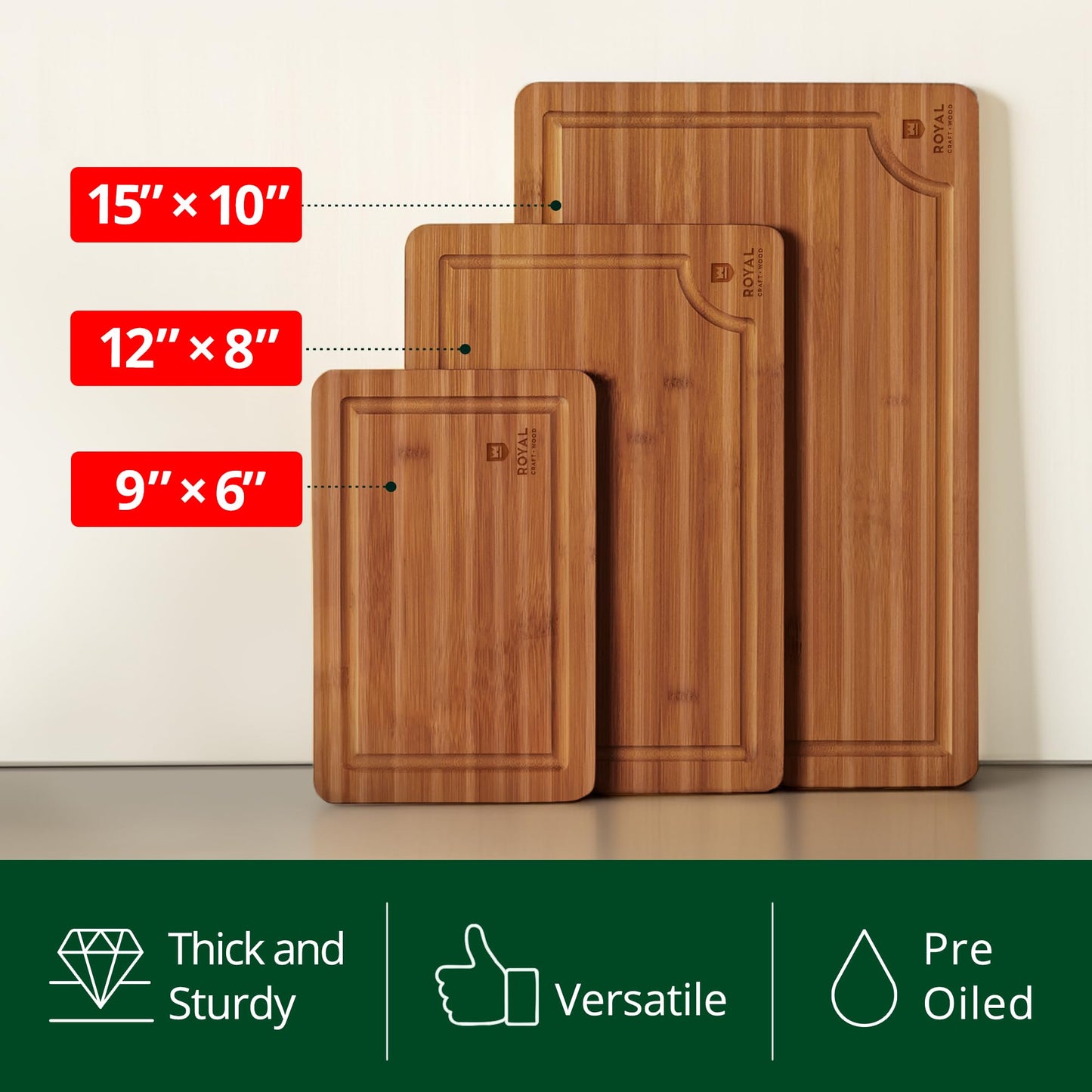 Wooden Cutting Boards for Kitchen Meal Prep & Serving - Bamboo Wood Cutting Board Set - Charcuterie & Chopping Butcher Block for Meat - Kitchen Gadgets Gift