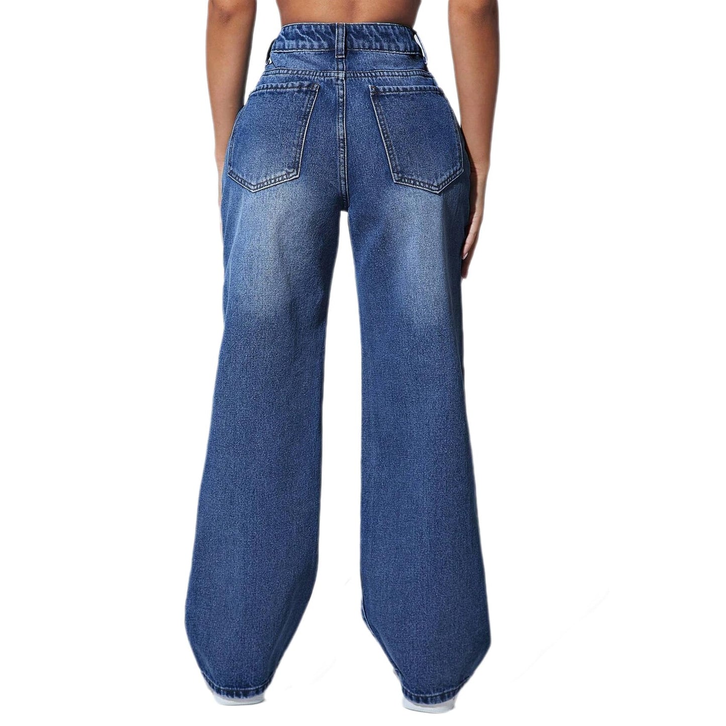 Straight Leg Jeans for Women, High Waisted Stretchy Wide Leg Denim Pants