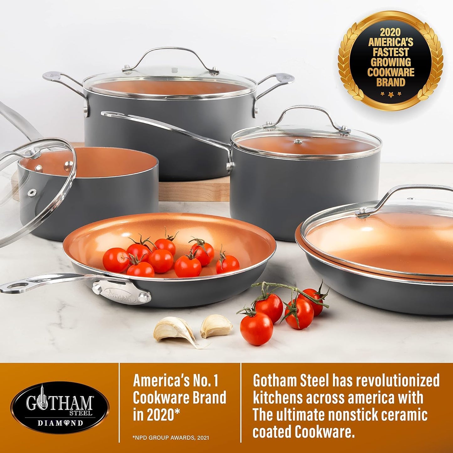 Gotham Steel Stackable Pots and Pans- Stackmaster 10 Piece Cookware Set