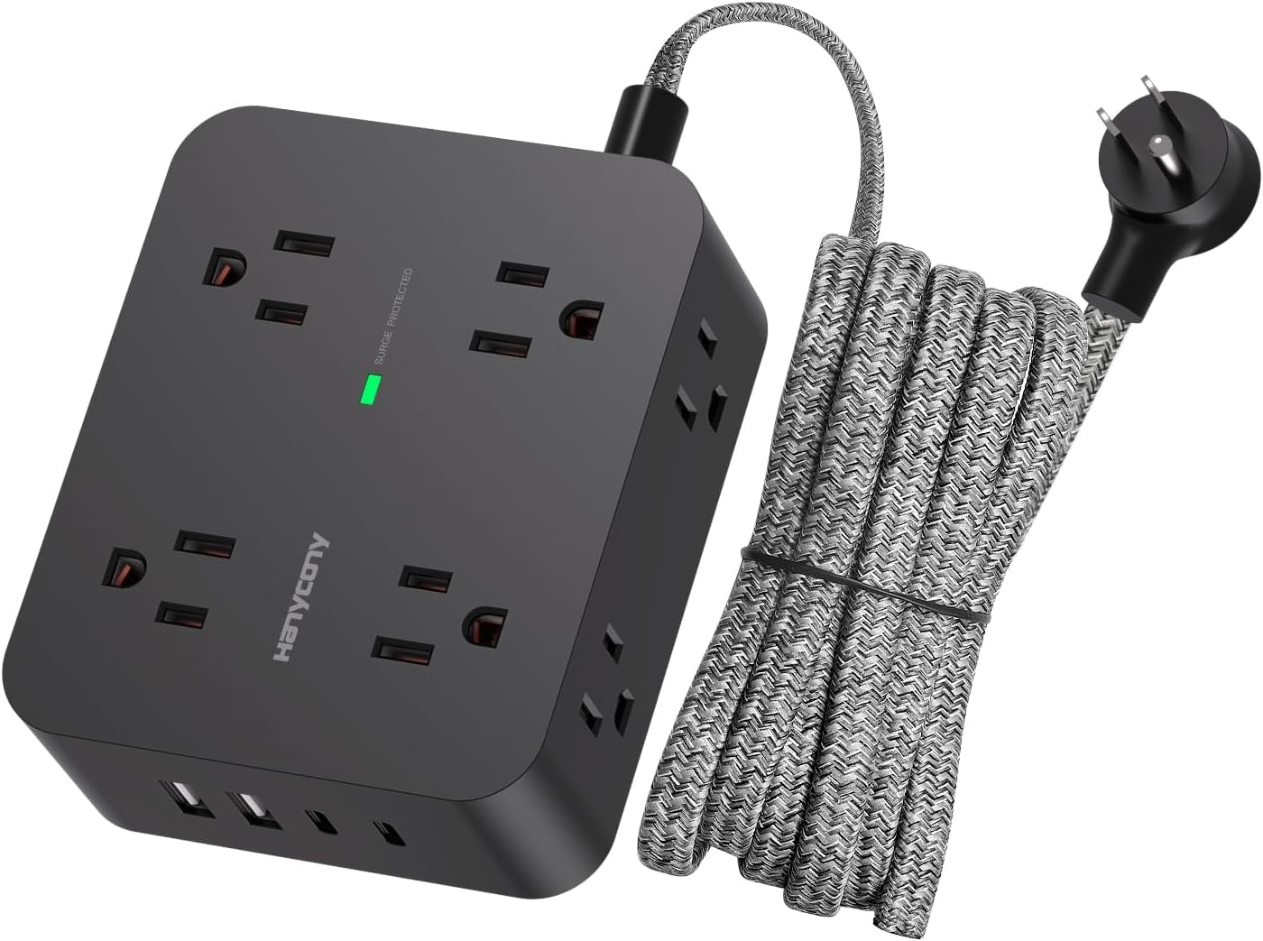 Surge Protector Power Strip - HANYCONY 8 Outlets 4 USB (2 USB C) Charging Ports- Multi Plug Outlet Extender, 5Ft