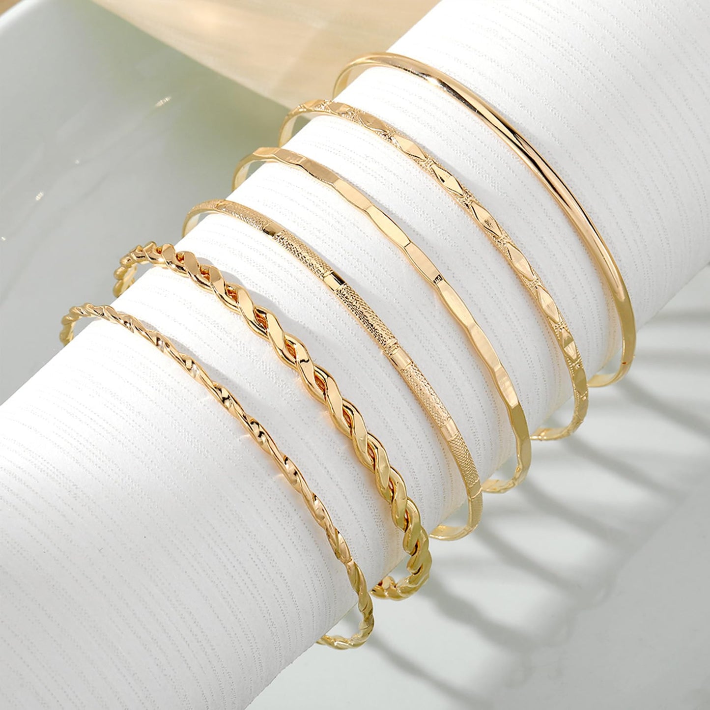 IFKM Gold Bangle Bracelets for Women, 14k Gold Plated Multi-Layer Stackable Cuff Bracelet Set