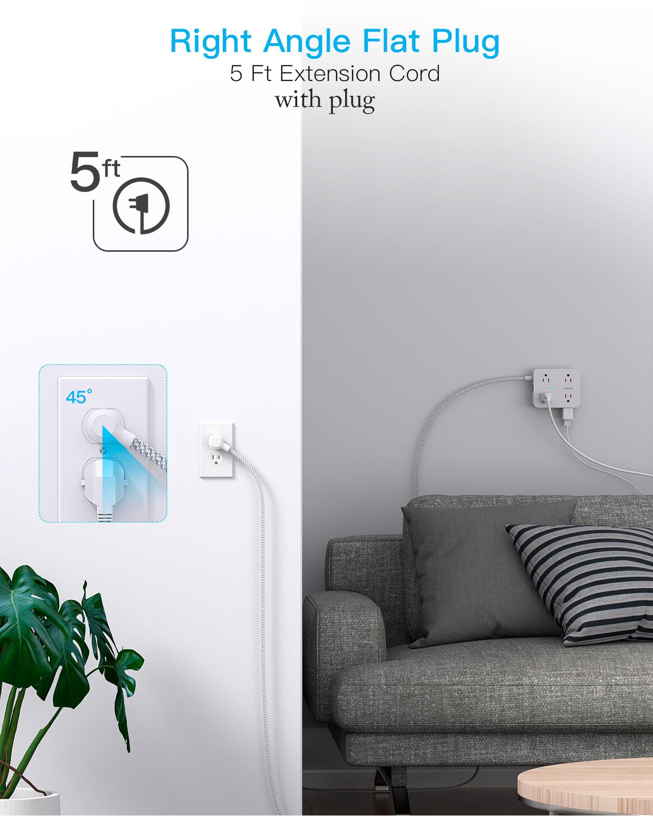 Surge Protector Power Strip - HANYCONY 8 Outlets 4 USB (2 USB C) Charging Ports- Multi Plug Outlet Extender, 5Ft