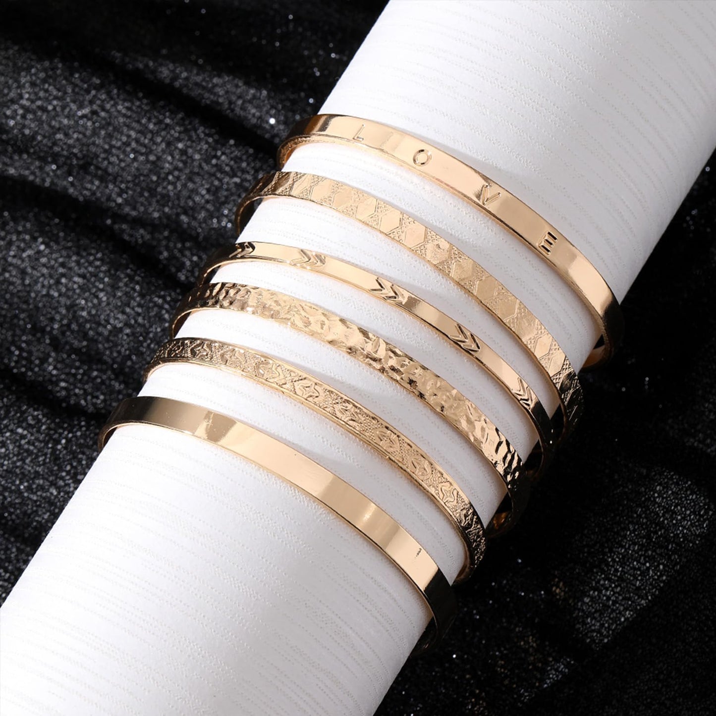 IFKM Gold Bangle Bracelets for Women, 14k Gold Plated Multi-Layer Stackable Cuff Bracelet Set