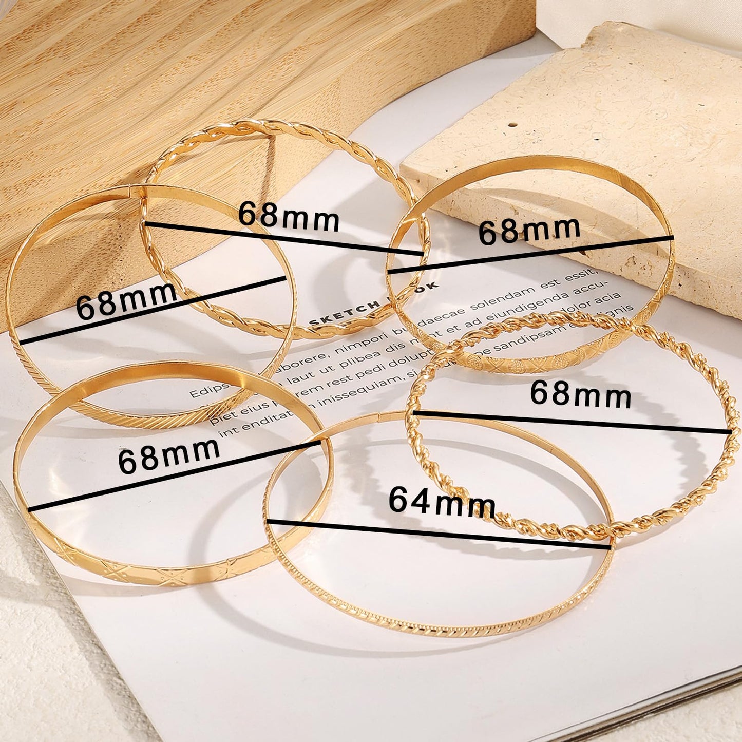 IFKM Gold Bangle Bracelets for Women, 14k Gold Plated Multi-Layer Stackable Cuff Bracelet Set