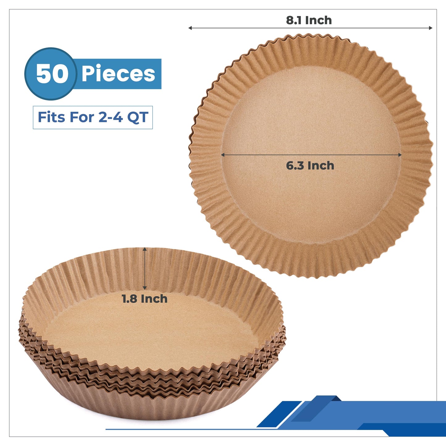 Disposable Air Fryer Liners 8 Inches - 100 Pcs Square/Round shaped, Fit for 5-8qt