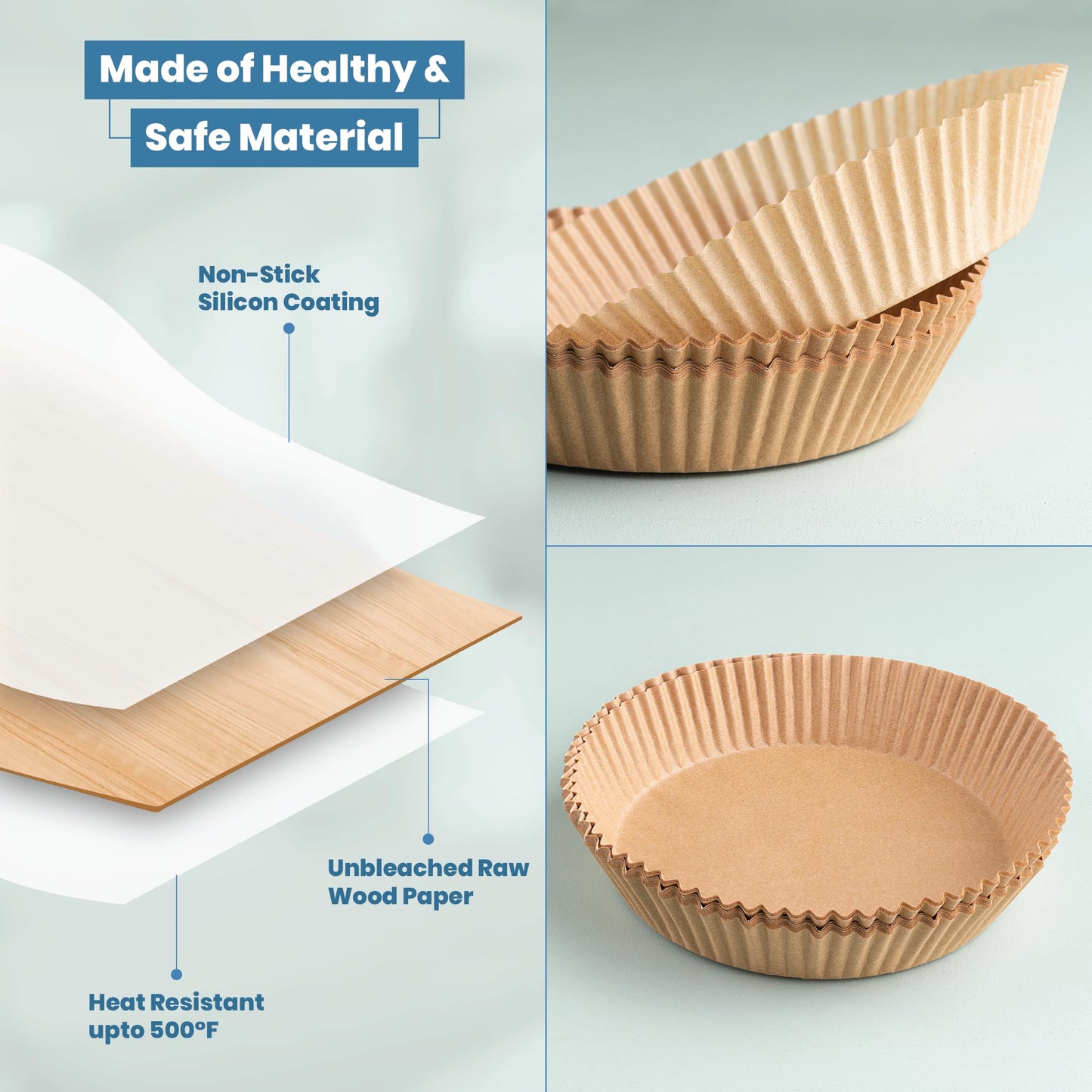 Disposable Air Fryer Liners 8 Inches - 100 Pcs Square/Round shaped, Fit for 5-8qt