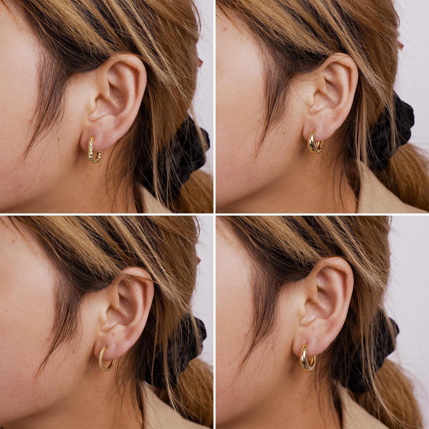 MIDEEO Gold/Sliver Chunky Hoop Earrings Set, 14K Gold Plated Twisted Huggie Hoop Earring
