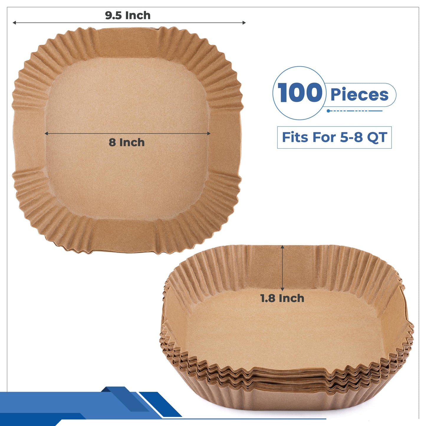 Disposable Air Fryer Liners 8 Inches - 100 Pcs Square/Round shaped, Fit for 5-8qt