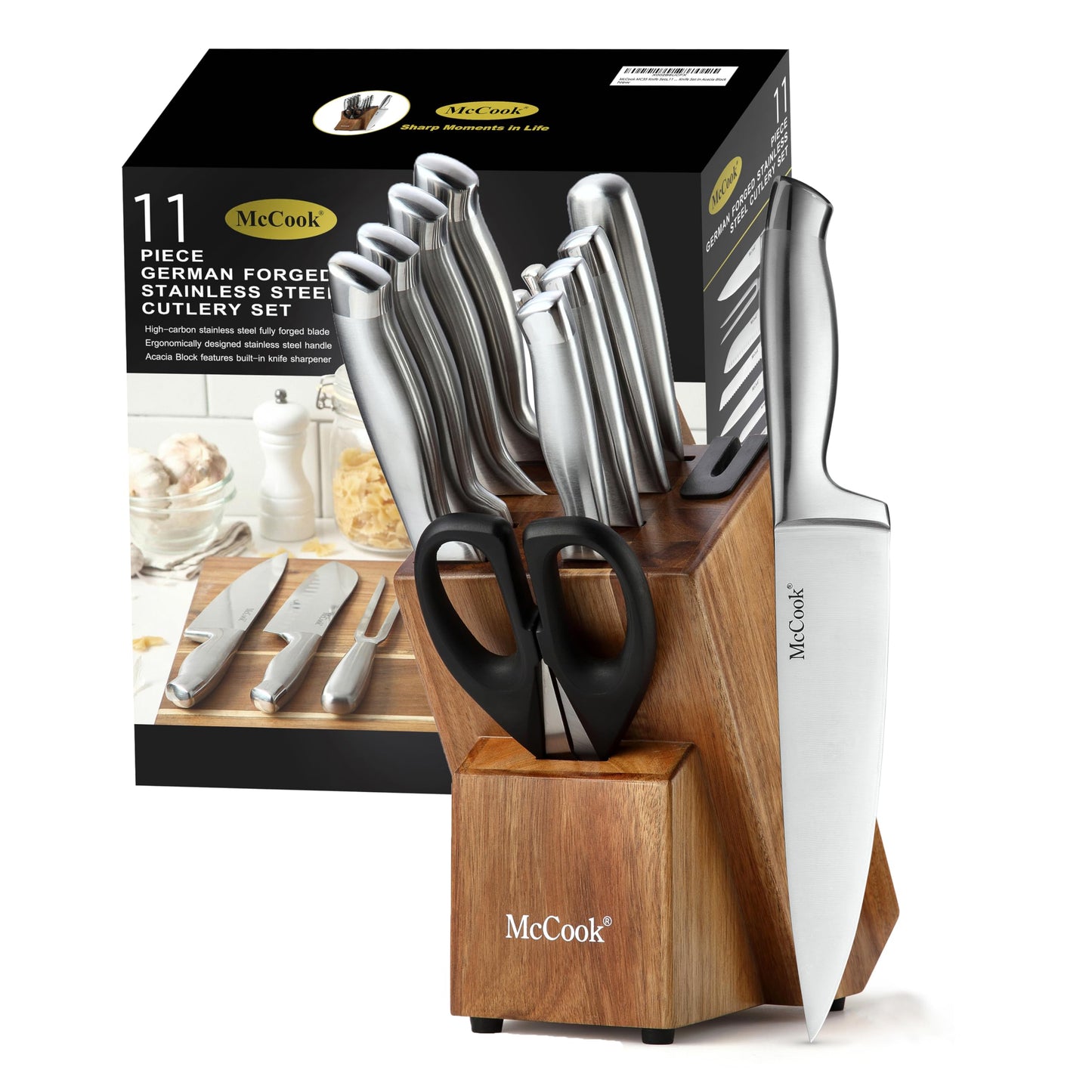 McCook® Knife Sets, German Stainless Steel Kitchen Knife Block Sets with Built-in Sharpener