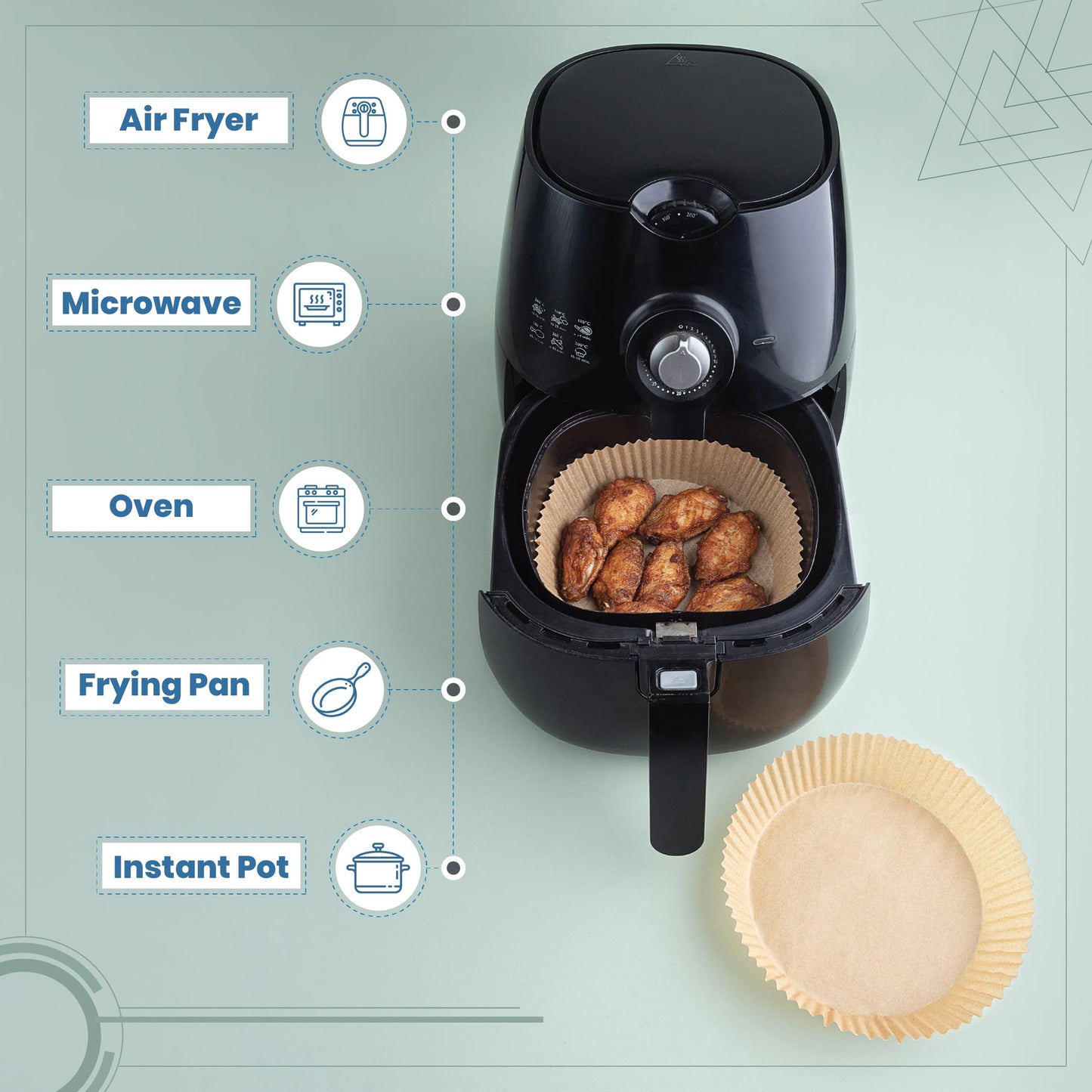 Disposable Air Fryer Liners 8 Inches - 100 Pcs Square/Round shaped, Fit for 5-8qt