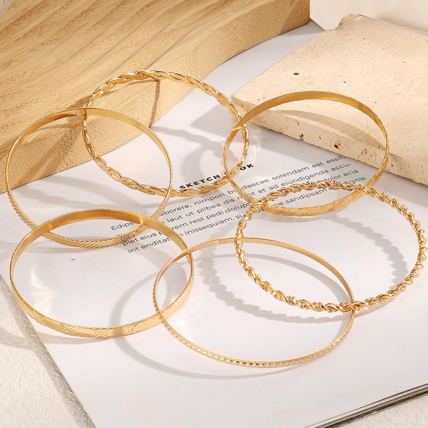 IFKM Gold Bangle Bracelets for Women, 14k Gold Plated Multi-Layer Stackable Cuff Bracelet Set
