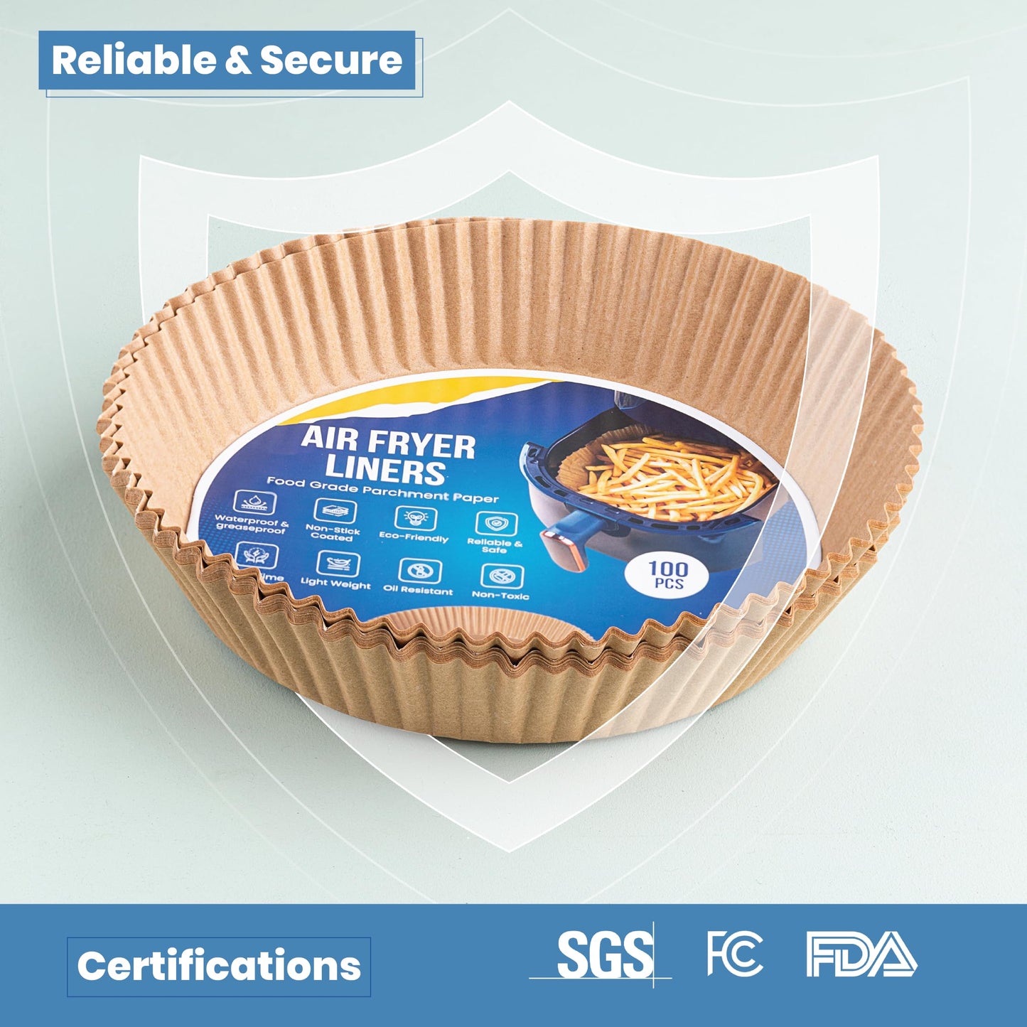 Disposable Air Fryer Liners 8 Inches - 100 Pcs Square/Round shaped, Fit for 5-8qt