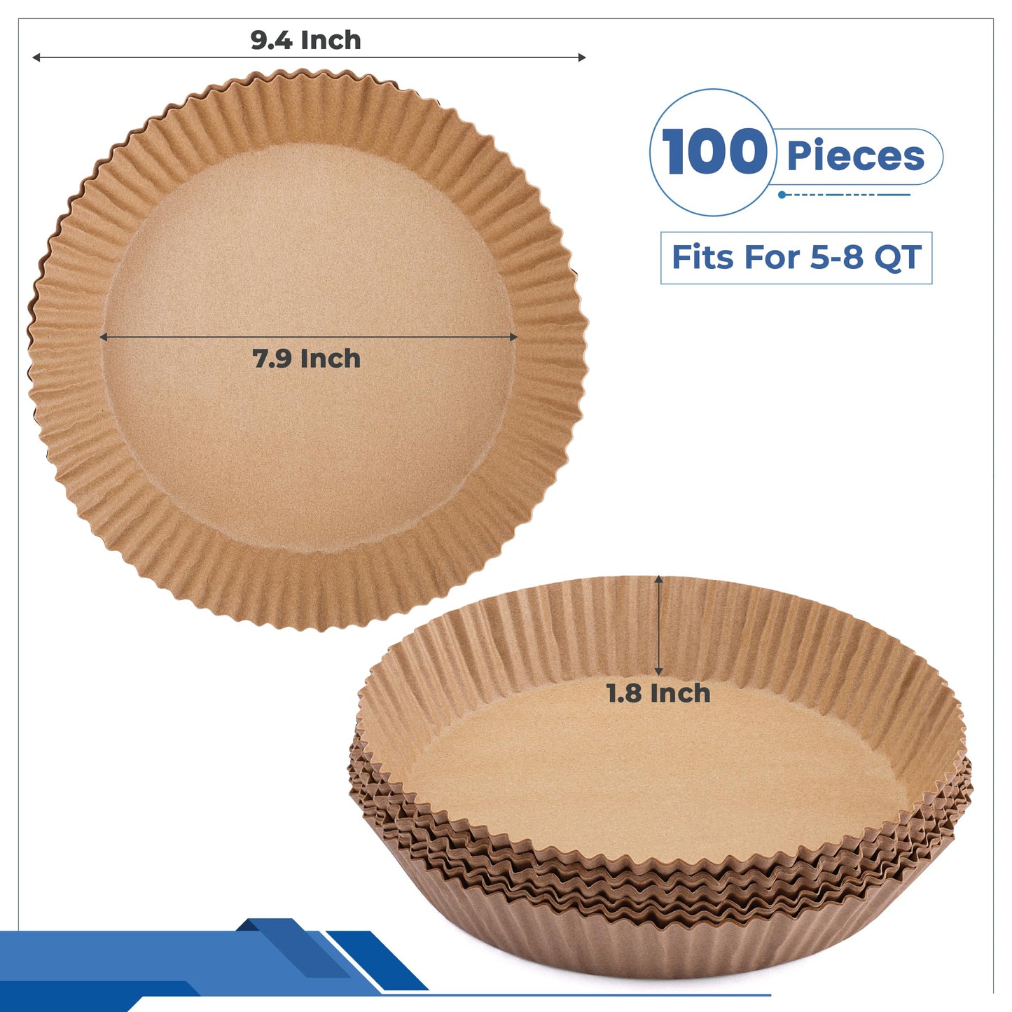 Disposable Air Fryer Liners 8 Inches - 100 Pcs Square/Round shaped, Fit for 5-8qt