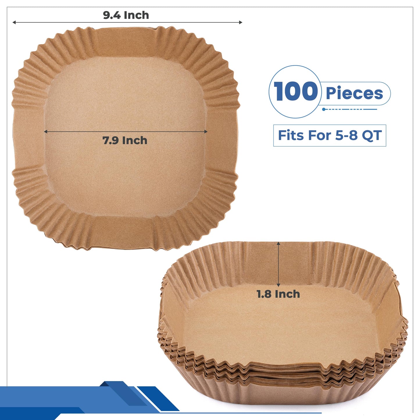 Disposable Air Fryer Liners 8 Inches - 100 Pcs Square/Round shaped, Fit for 5-8qt