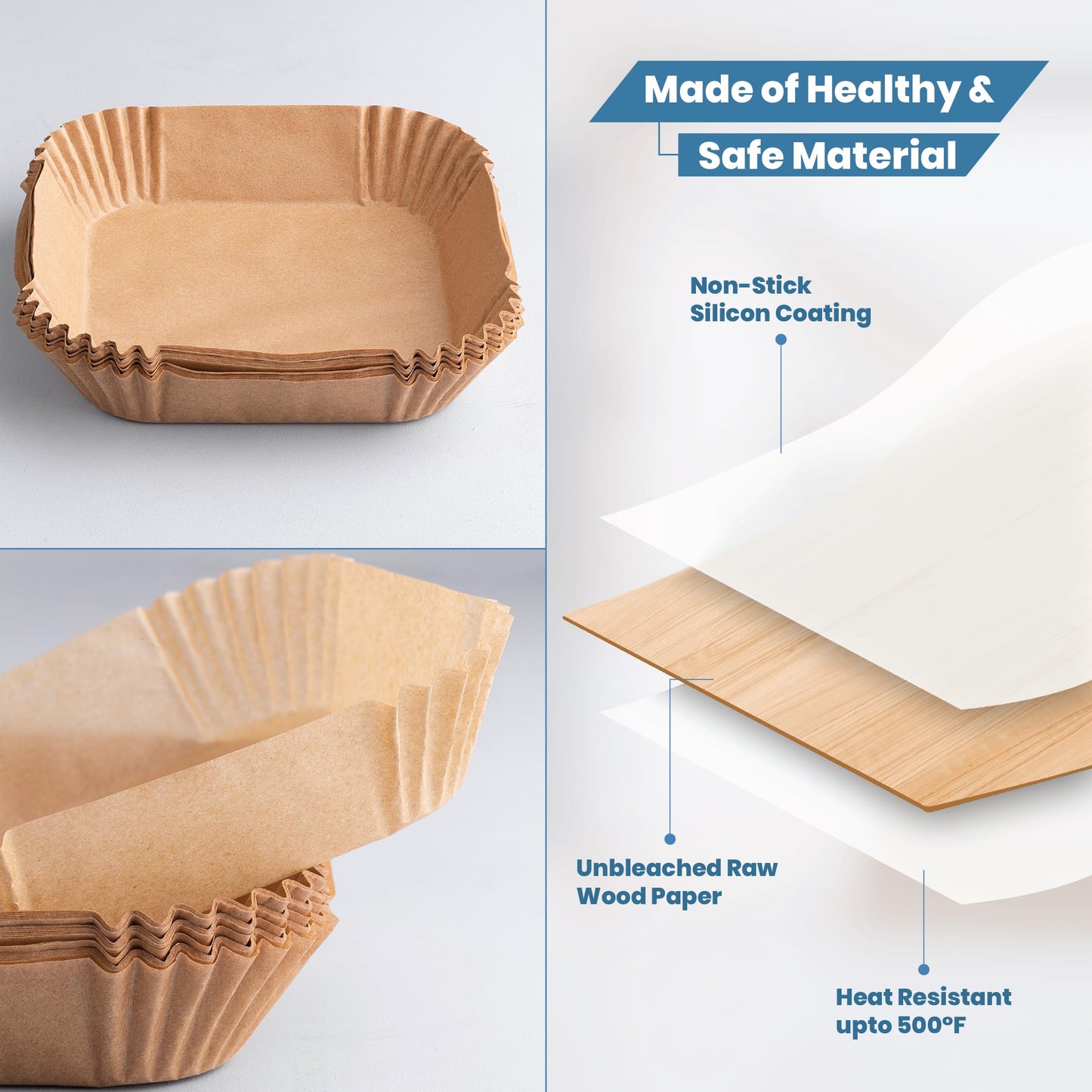 Disposable Air Fryer Liners 8 Inches - 100 Pcs Square/Round shaped, Fit for 5-8qt