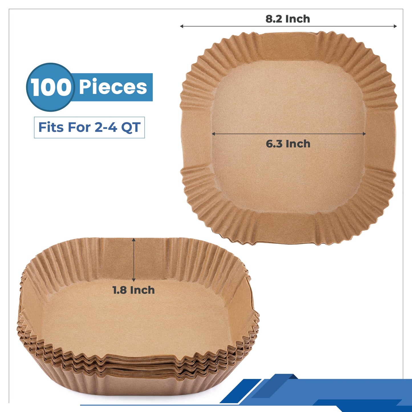 Disposable Air Fryer Liners 8 Inches - 100 Pcs Square/Round shaped, Fit for 5-8qt