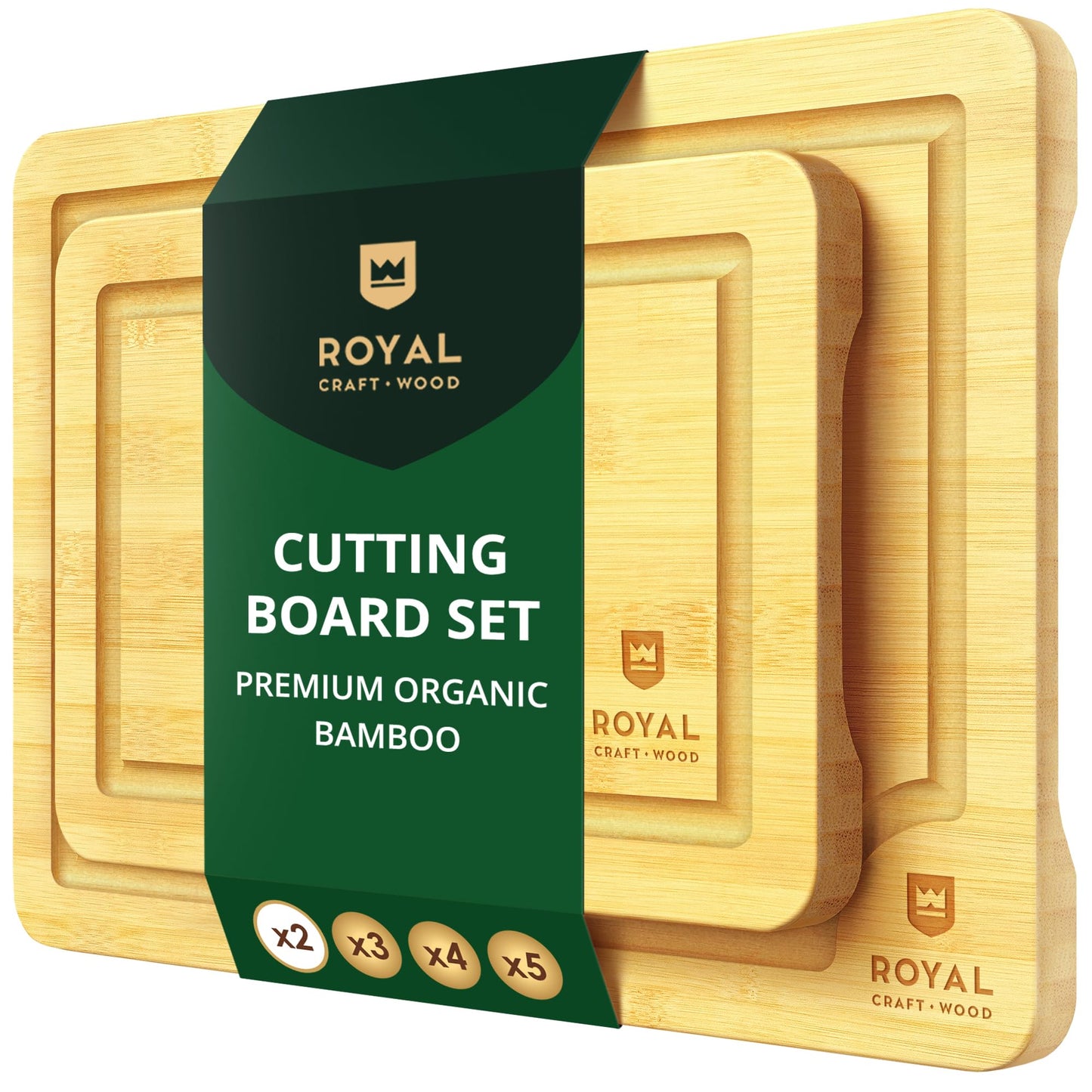 Wooden Cutting Boards for Kitchen Meal Prep & Serving - Bamboo Wood Cutting Board Set - Charcuterie & Chopping Butcher Block for Meat - Kitchen Gadgets Gift