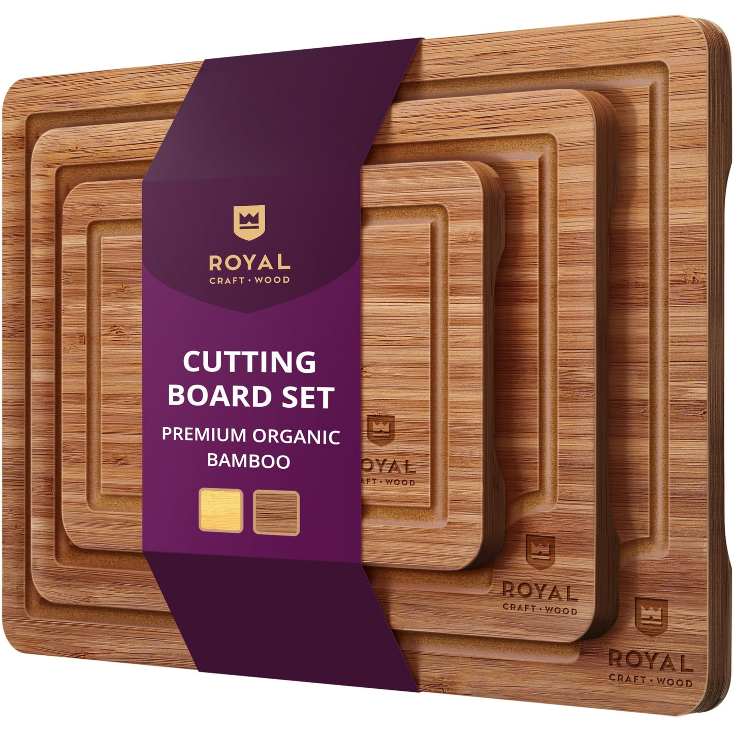 Wooden Cutting Boards for Kitchen Meal Prep & Serving - Bamboo Wood Cutting Board Set - Charcuterie & Chopping Butcher Block for Meat - Kitchen Gadgets Gift