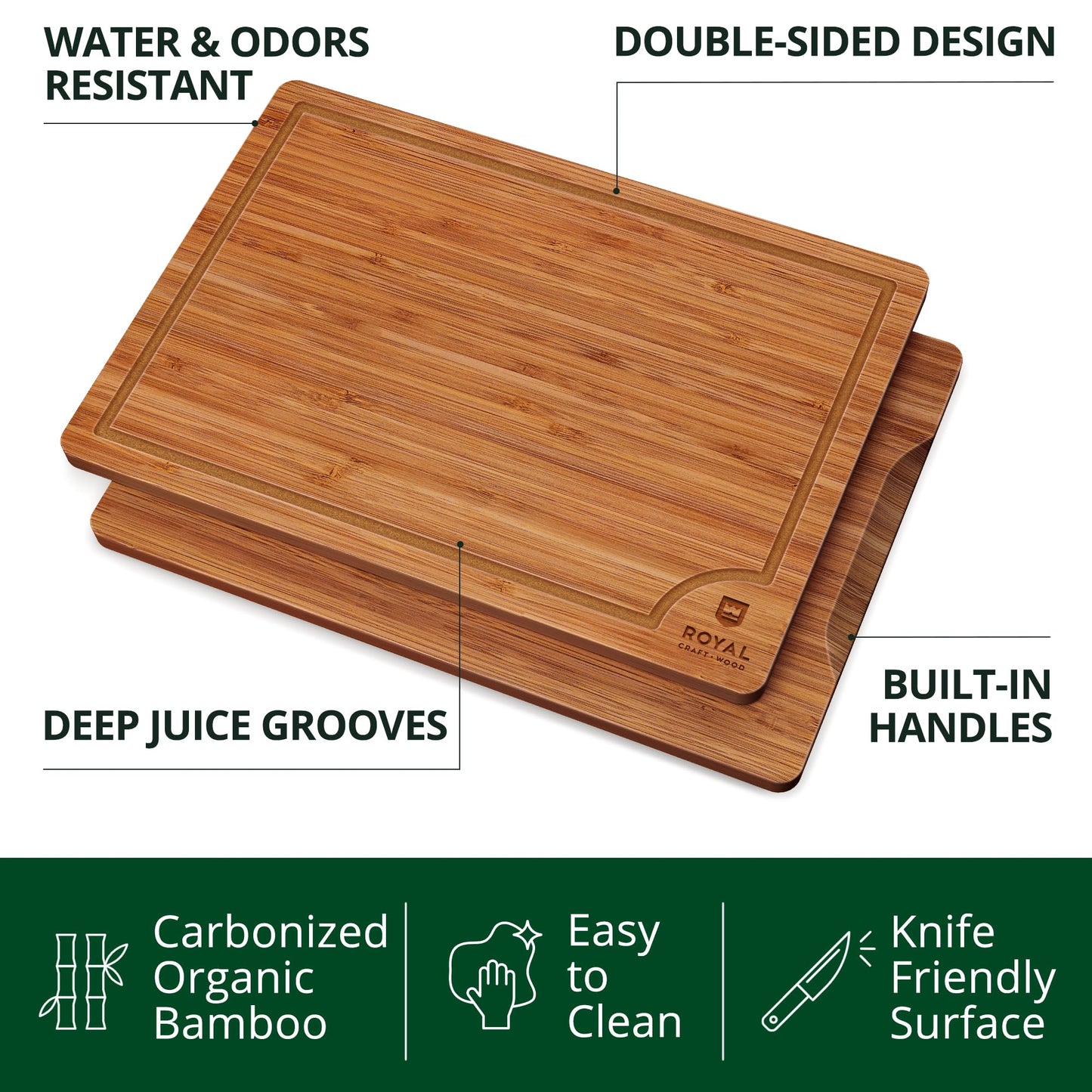 Wooden Cutting Boards for Kitchen Meal Prep & Serving - Bamboo Wood Cutting Board Set - Charcuterie & Chopping Butcher Block for Meat - Kitchen Gadgets Gift