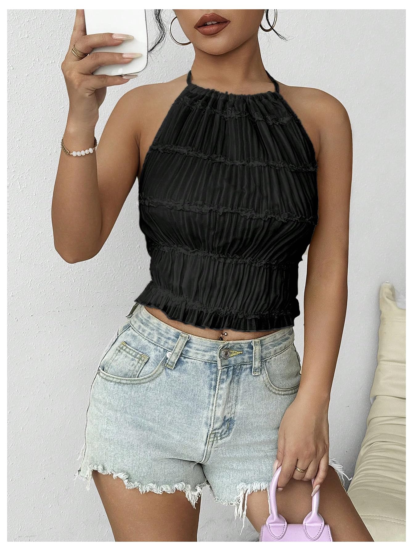 SOLY HUX Open Back Halter Tops for Women