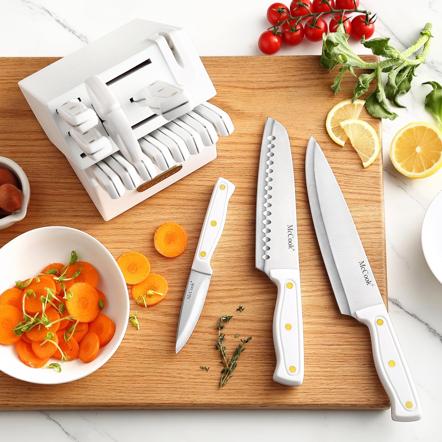 McCook® Knife Sets, German Stainless Steel Kitchen Knife Block Sets with Built-in Sharpener