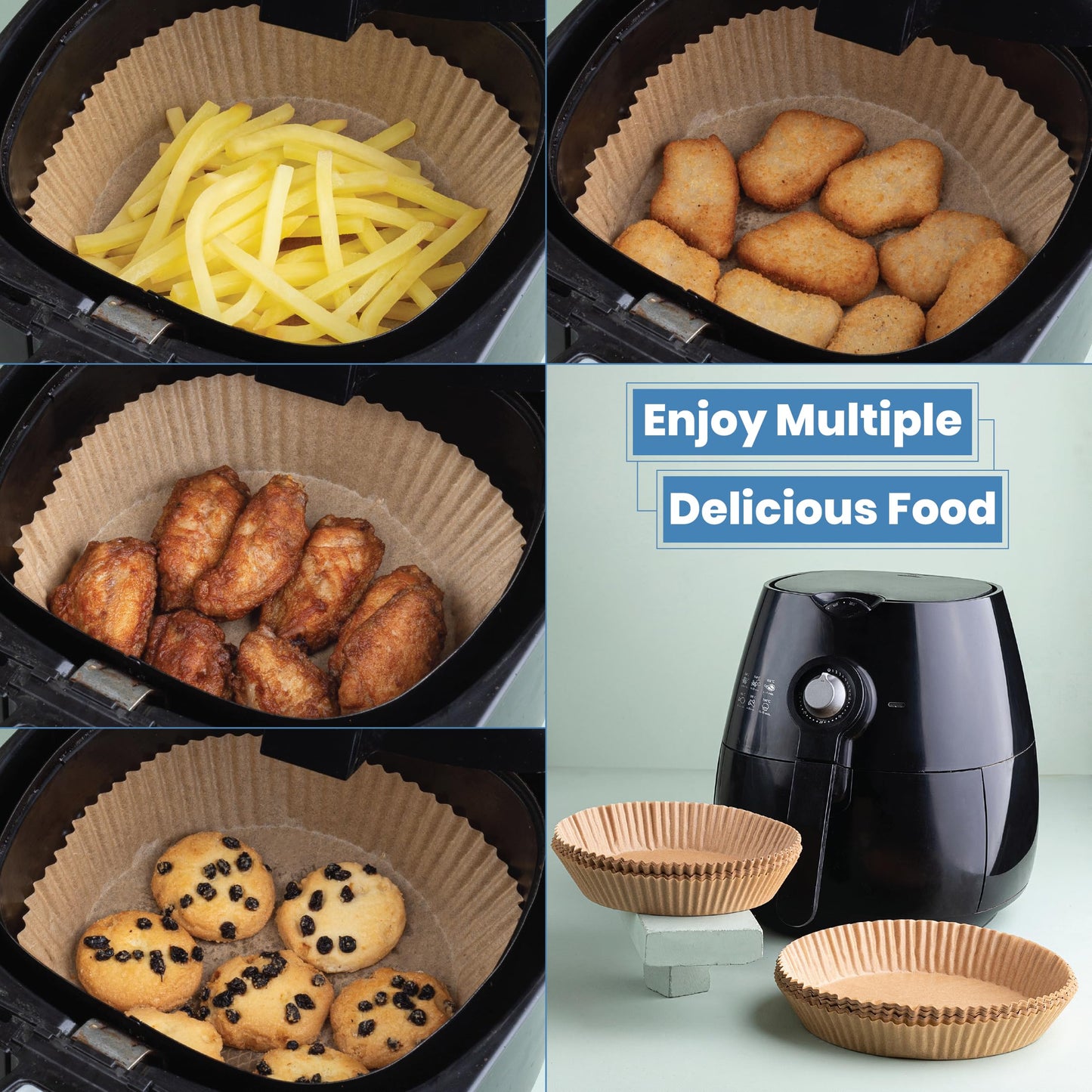 Disposable Air Fryer Liners 8 Inches - 100 Pcs Square/Round shaped, Fit for 5-8qt