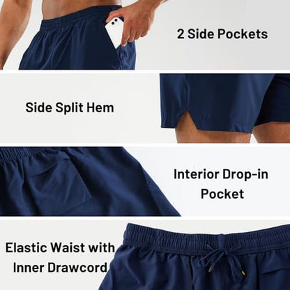 MIER Men's Athletic Shorts 5 Inch Lightweight Running Workout Gym Shorts with Zipper Pockets, 2 Pack