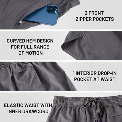MIER Men's Athletic Shorts 5 Inch Lightweight Running Workout Gym Shorts with Zipper Pockets, 2 Pack