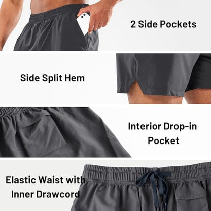 MIER Men's Athletic Shorts 5 Inch Lightweight Running Workout Gym Shorts with Zipper Pockets, 2 Pack