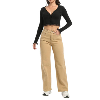 Straight Leg Jeans for Women, High Waisted Stretchy Wide Leg Denim Pants