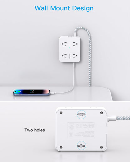 Surge Protector Power Strip - HANYCONY 8 Outlets 4 USB (2 USB C) Charging Ports- Multi Plug Outlet Extender, 5Ft