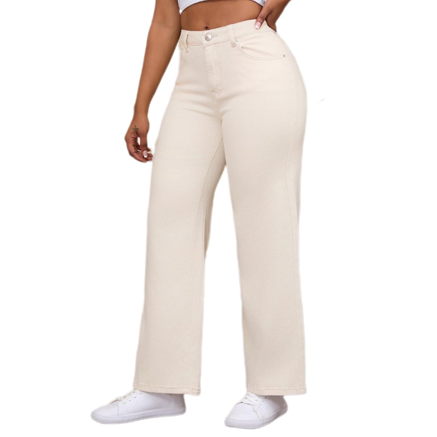 Straight Leg Jeans for Women, High Waisted Stretchy Wide Leg Denim Pants