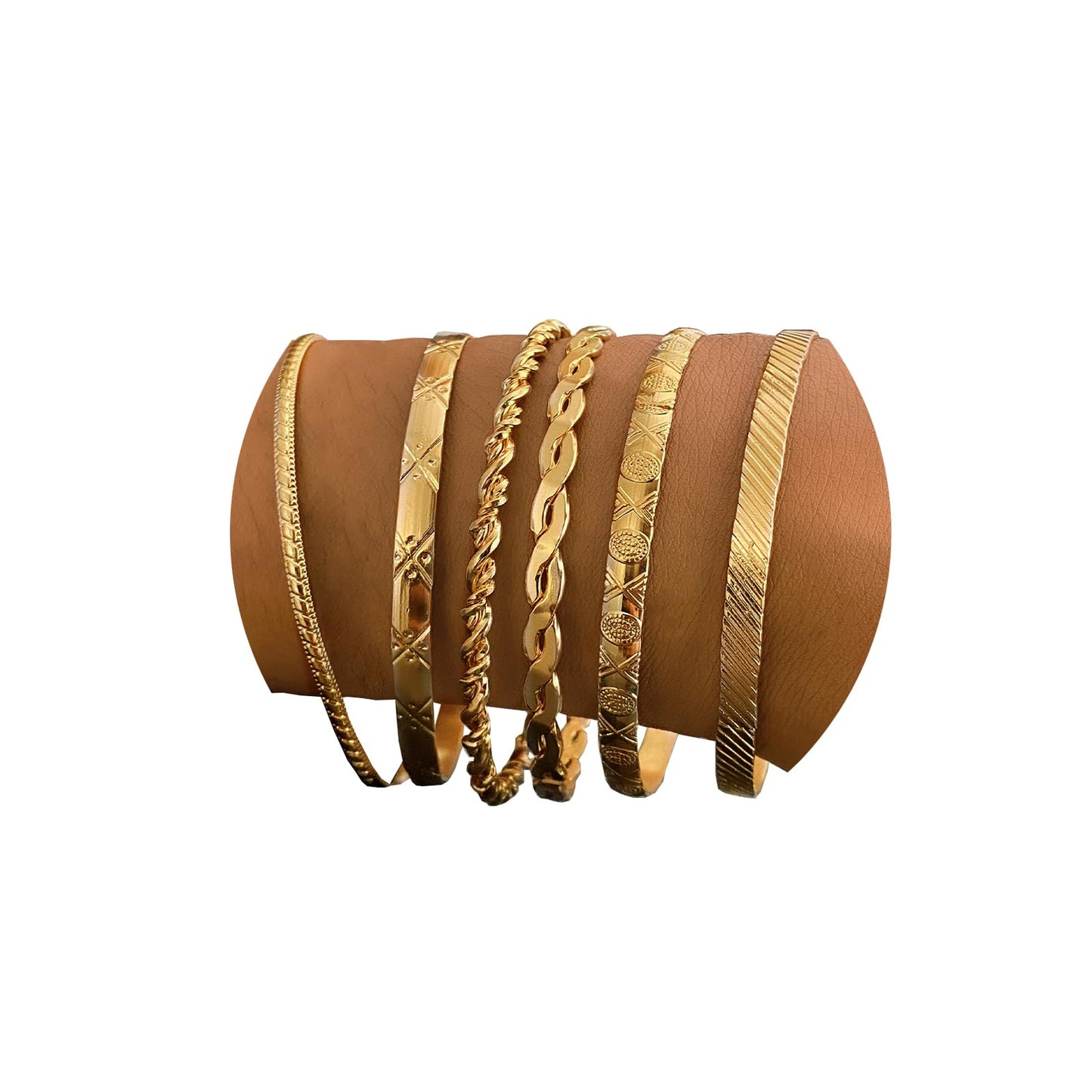 IFKM Gold Bangle Bracelets for Women, 14k Gold Plated Multi-Layer Stackable Cuff Bracelet Set