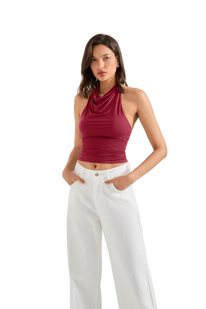 SUUKSESS Women Halter Backless Tank Tops Sexy Cowl Neck Summer Going Out Cami Tops