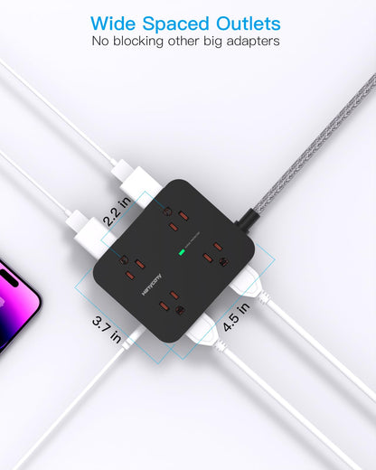Surge Protector Power Strip - HANYCONY 8 Outlets 4 USB (2 USB C) Charging Ports- Multi Plug Outlet Extender, 5Ft