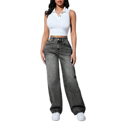 Straight Leg Jeans for Women, High Waisted Stretchy Wide Leg Denim Pants