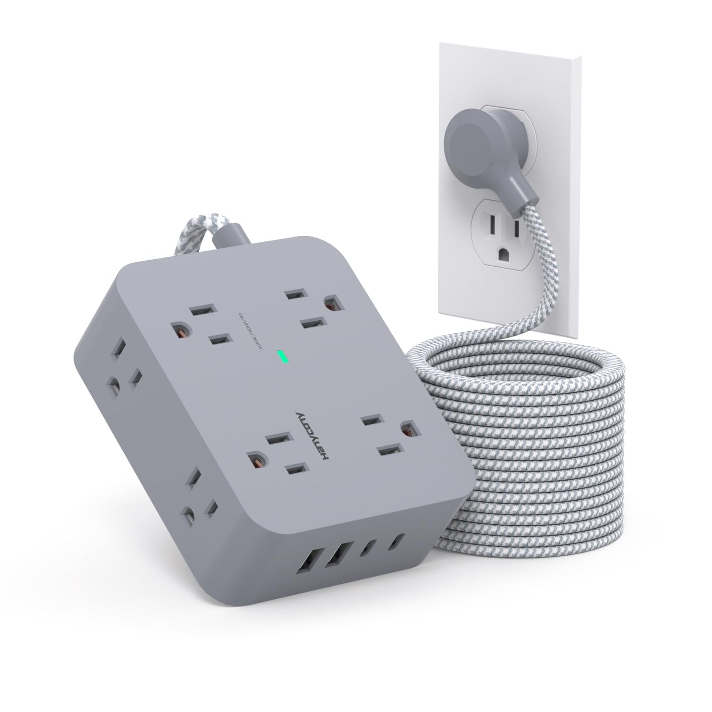 Surge Protector Power Strip - HANYCONY 8 Outlets 4 USB (2 USB C) Charging Ports- Multi Plug Outlet Extender, 5Ft