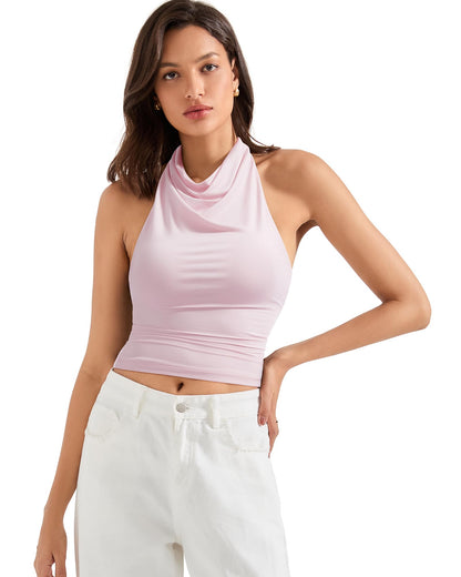 SUUKSESS Women Halter Backless Tank Tops Sexy Cowl Neck Summer Going Out Cami Tops