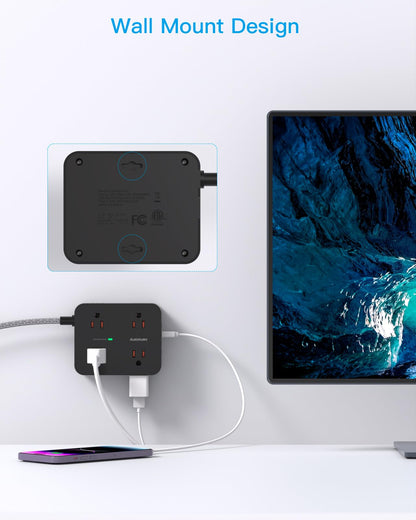 Surge Protector Power Strip - HANYCONY 8 Outlets 4 USB (2 USB C) Charging Ports- Multi Plug Outlet Extender, 5Ft