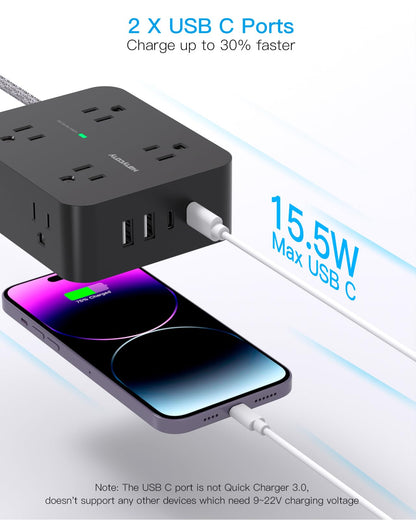 Surge Protector Power Strip - HANYCONY 8 Outlets 4 USB (2 USB C) Charging Ports- Multi Plug Outlet Extender, 5Ft