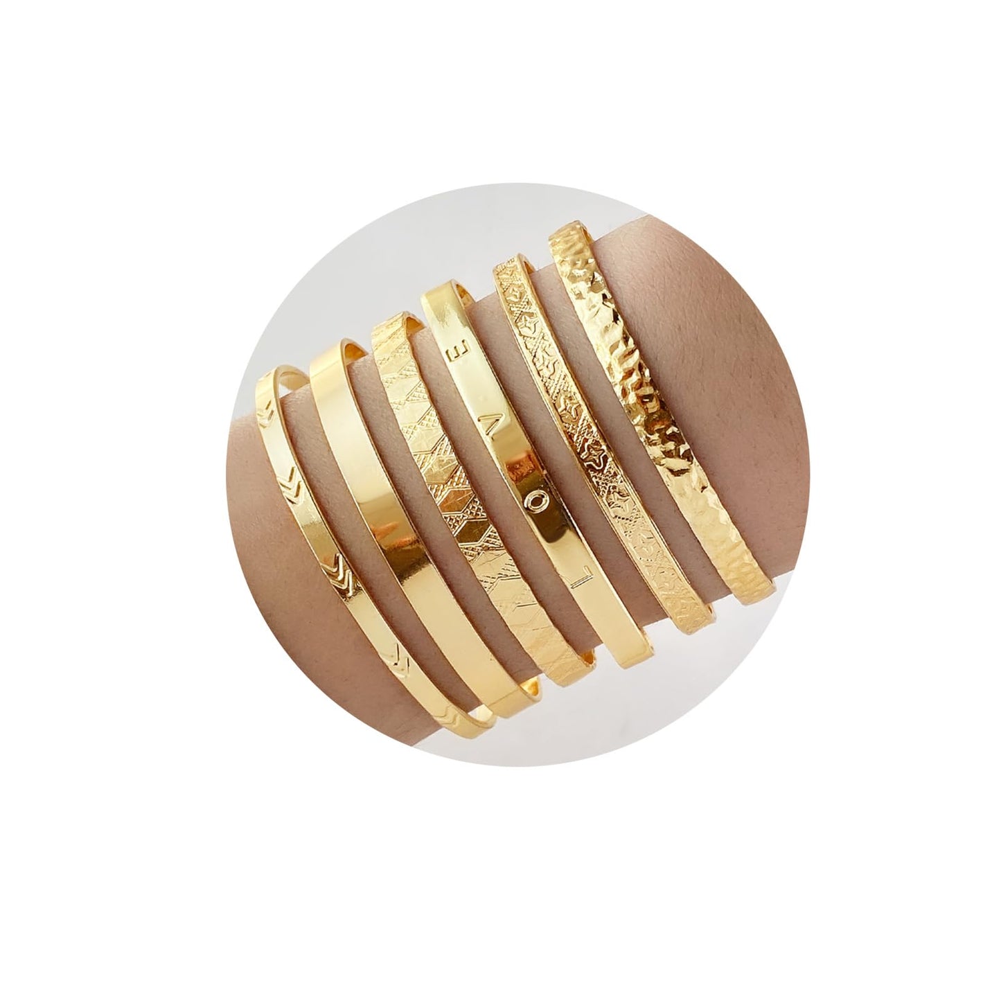 IFKM Gold Bangle Bracelets for Women, 14k Gold Plated Multi-Layer Stackable Cuff Bracelet Set