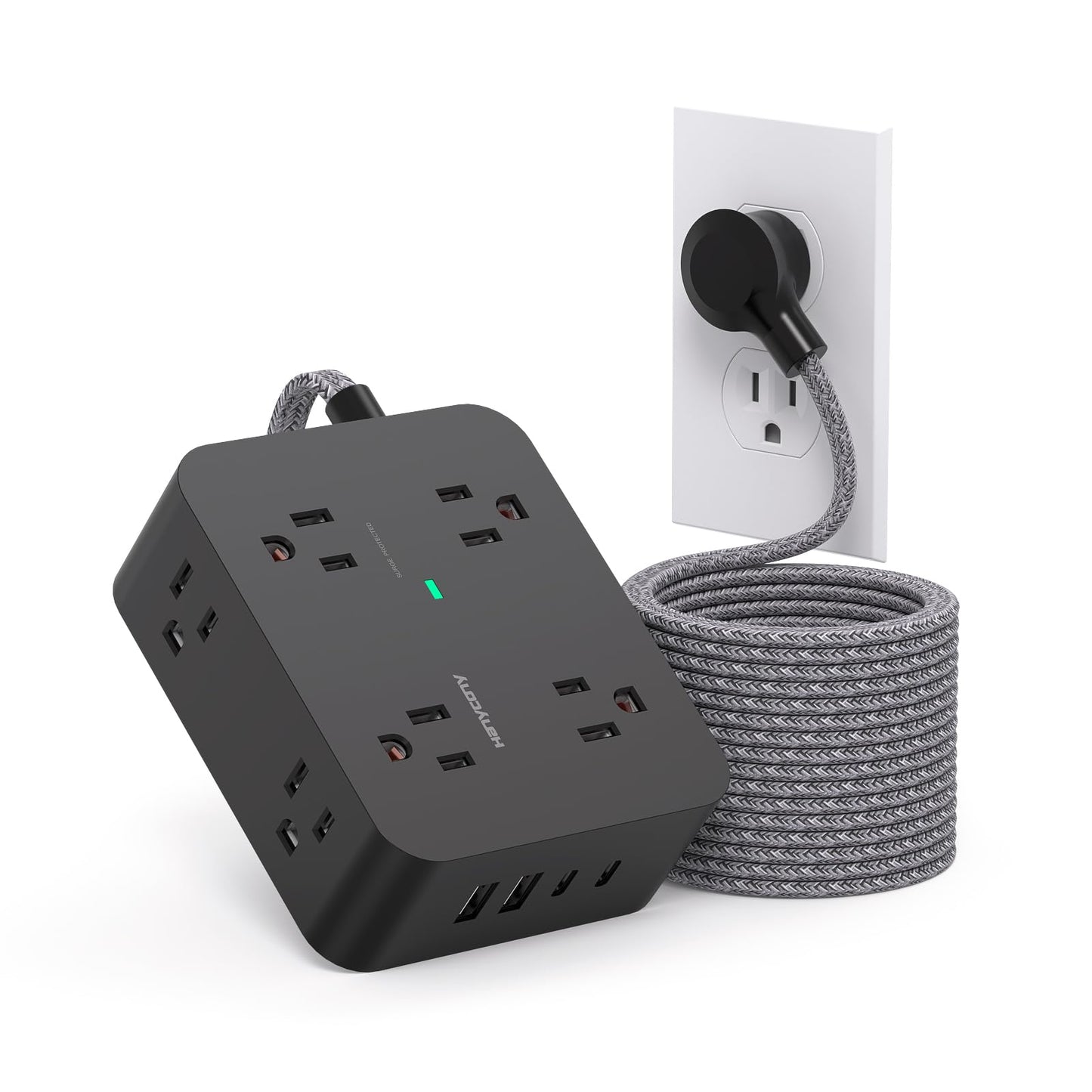 Surge Protector Power Strip - HANYCONY 8 Outlets 4 USB (2 USB C) Charging Ports- Multi Plug Outlet Extender, 5Ft
