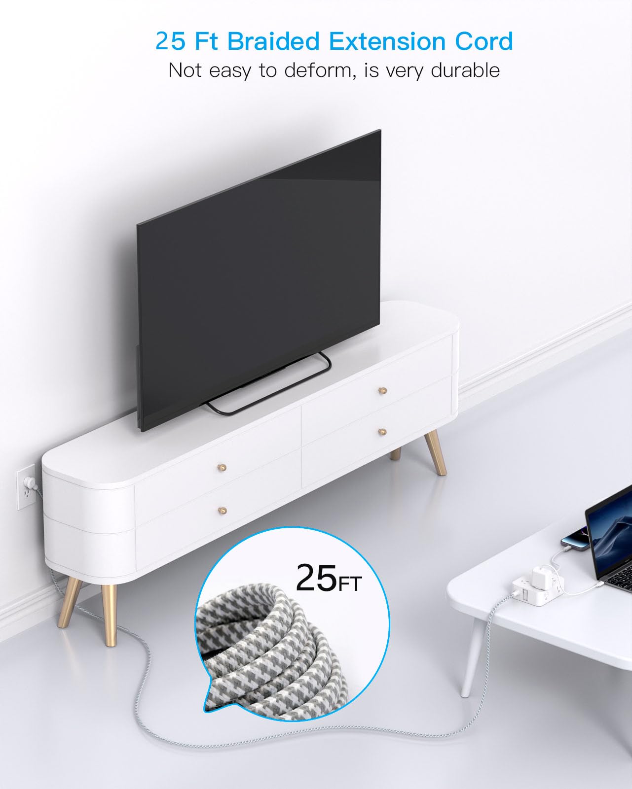 Surge Protector Power Strip - HANYCONY 8 Outlets 4 USB (2 USB C) Charging Ports- Multi Plug Outlet Extender, 5Ft