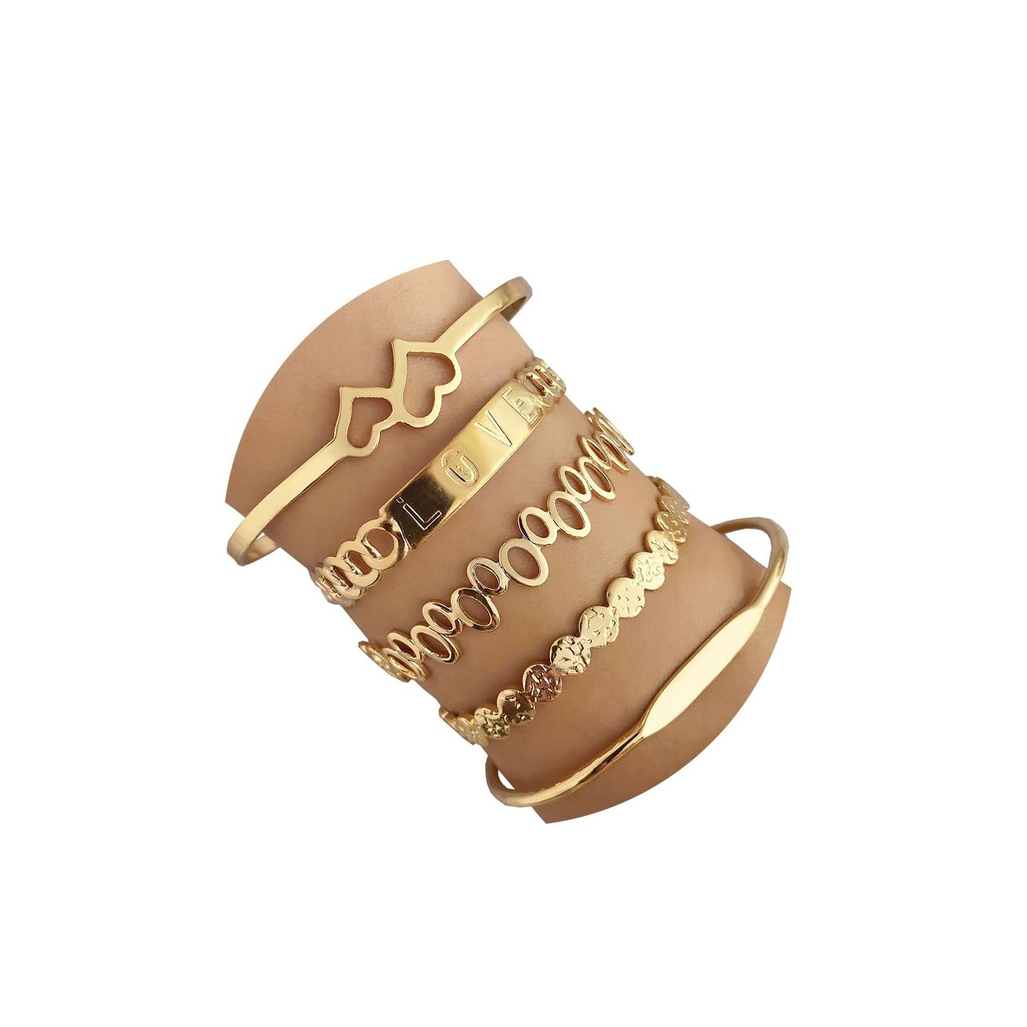 IFKM Gold Bangle Bracelets for Women, 14k Gold Plated Multi-Layer Stackable Cuff Bracelet Set